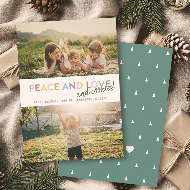 Peace Love and Cookies Fun 2 Photo Rainbow Holiday Card (Creator Uploaded)