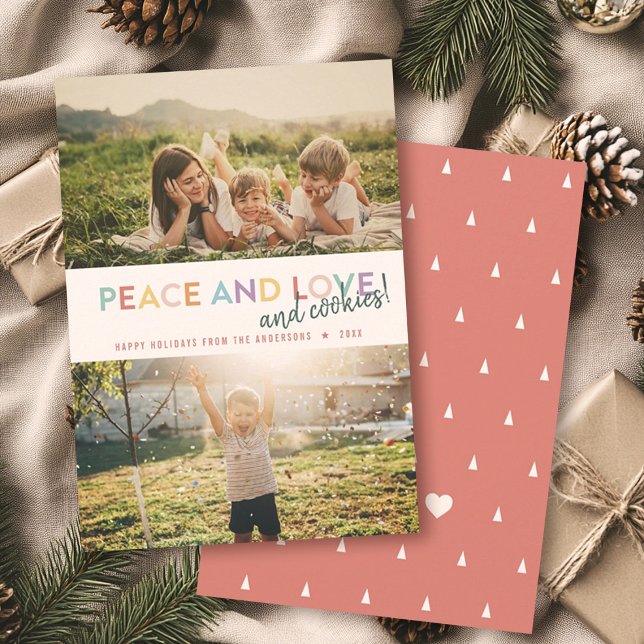 Peace Love and Cookies Fun 2 Photo Rainbow Holiday Card (Creator Uploaded)