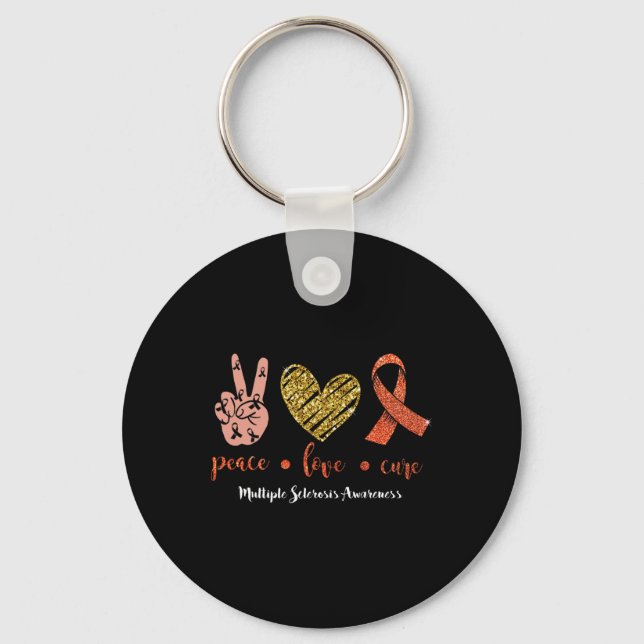 Peace Love And Cure Multiple Sclerosis Awareness M Keychain (Front)