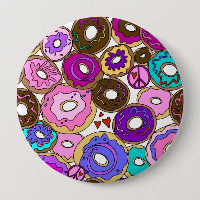 Peace Love and Doughnuts 4 Inch Round Button (Front)
