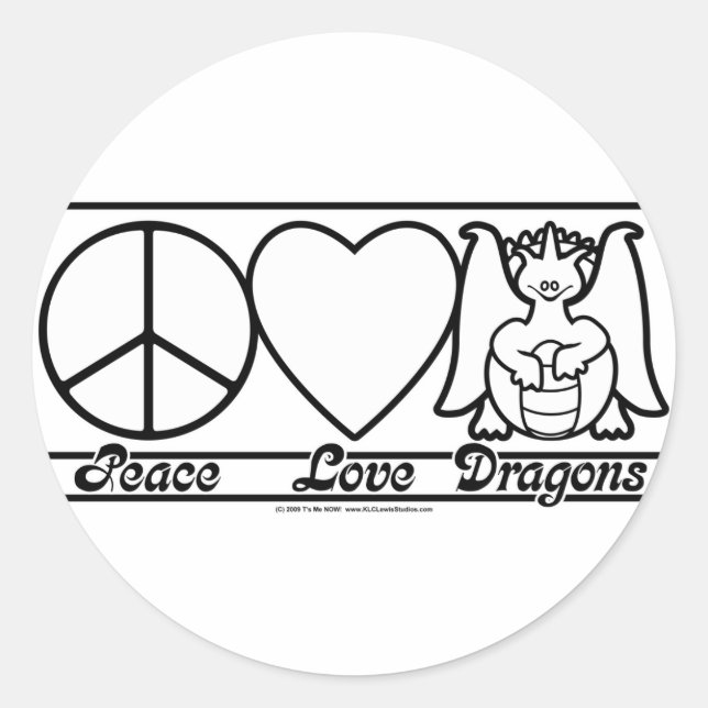 Peace Love and Dragons Classic Round Sticker (Front)
