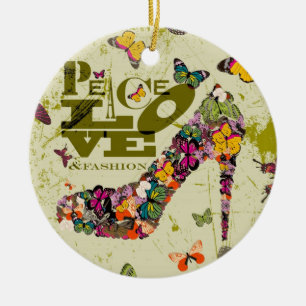 Peace Love and Fashion Graphic Art. Ceramic Ornament
