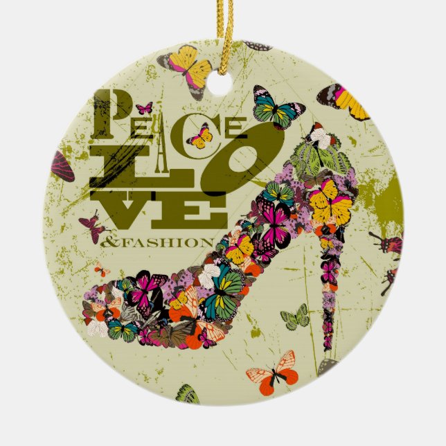 Peace Love and Fashion Graphic Art. Ceramic Ornament (Front)