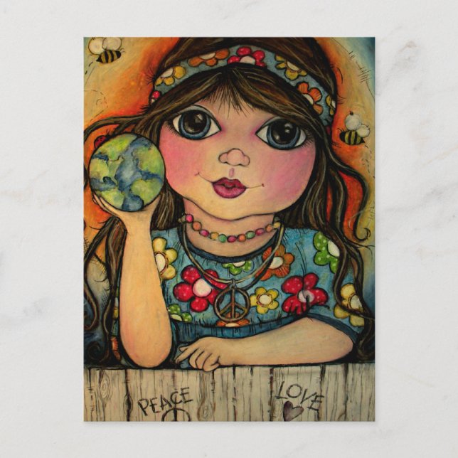 Peace Love and Flower Power Postcard (Front)