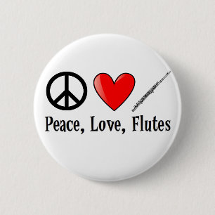 Peace, Love, and Flutes 2 Inch Round Button