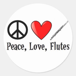 Peace, Love, and Flutes Classic Round Sticker