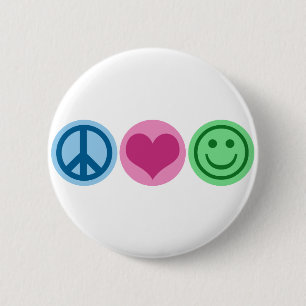 Peace Love and Happiness 2 Inch Round Button