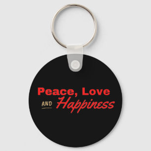 Peace, Love And Happiness Button Keychain