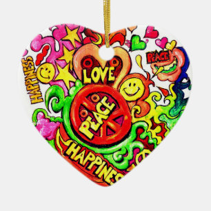 Peace, Love and Happiness Ceramic Ornament