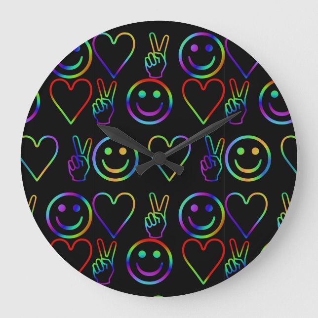 PEACE , LOVE  AND HAPPINESS LARGE CLOCK (Front)