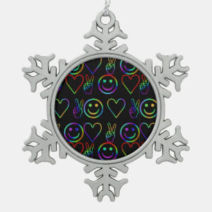 PEACE , LOVE AND HAPPINESS SNOWFLAKE PEWTER CHRISTMAS ORNAMENT