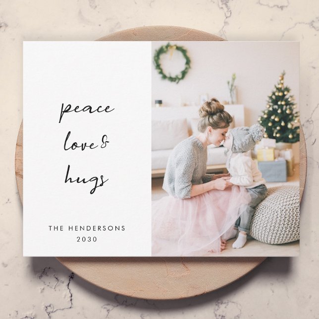 Peace Love and Hugs | Dove Gray Christmas Photo Holiday Card (Creator Uploaded)