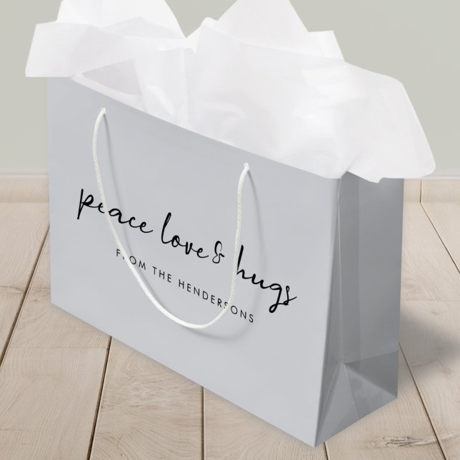 Peace Love and Hugs | Dove Grey Elegant Christmas Large Gift Bag (Creator Uploaded)