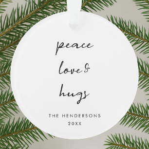 Peace Love and Hugs Minimal Blanc Simple Noël