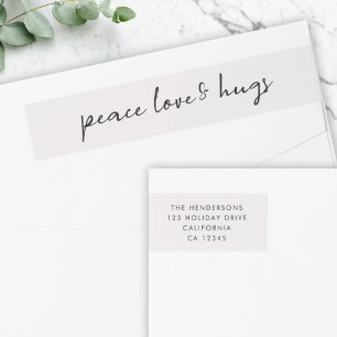 Peace Love and Hugs Minimal Christmas Dove Grey Wrap Around Label
