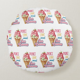 peace love and ice cream round pillow