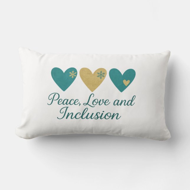 Peace, Love and Inclusion | Inclusive Holiday Lumbar Pillow (Front)