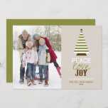 Peace Love and Joy Christmas Tree Green Photo Holiday Card<br><div class="desc">Peace,  Joy and Love | A fun and quirky holiday photo card to give your family and friends. It features a white and greenery stripes pattern Christmas tree and a "Peace,  Love and Joy" quote. Personalize by adding a photo,  family signature,  year and other details.</div>