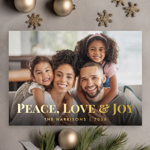 Peace Love And Joy Family Photo Christmas Foil Holiday Card