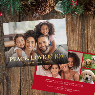 Peace Love And Joy Family Photo Christmas Foil Holiday Card
