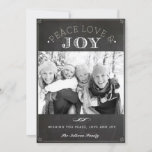 Peace Love and Joy Faux Chalkboard Christmas Photo Holiday Card<br><div class="desc">Peace,  Love,  and Joy | Send your holiday wishes to friends and family with this customizable Christmas card. This photo Christmas card features a faux chalkboard background. Personalize by adding your details. This custom Christmas card is available in other colours and cardstock. Matching items are available.</div>