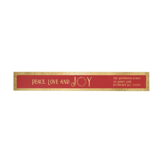 Peace Love and Joy Faux Gold Wreath -  Red Wrap Around Label (Individual)