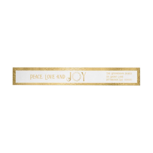 Peace Love and Joy Faux Gold Wreath -  White Wrap Around Label (Individual)