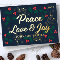 Peace Love and Joy Modern Holly Berries Foliage