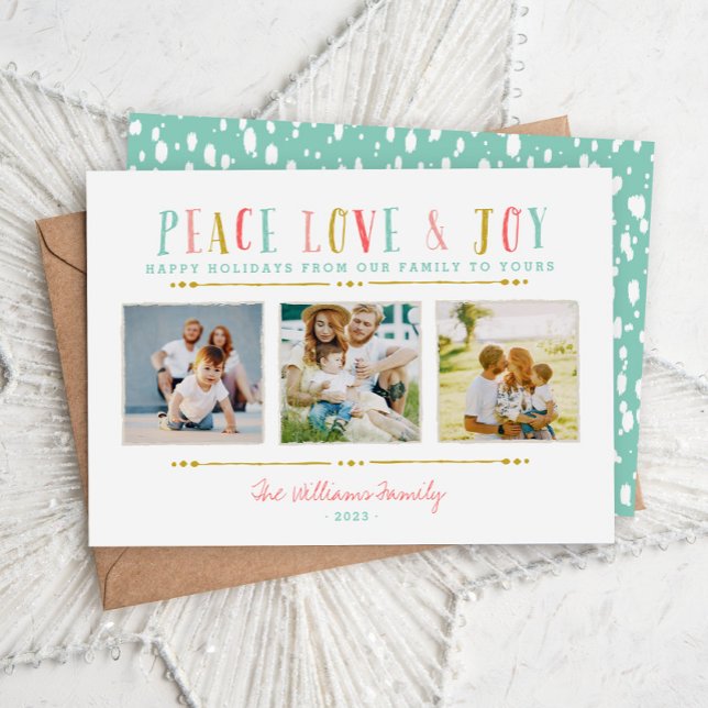 Peace Love and Joy Photo Collage Carte de vacances (Créateur téléchargé)