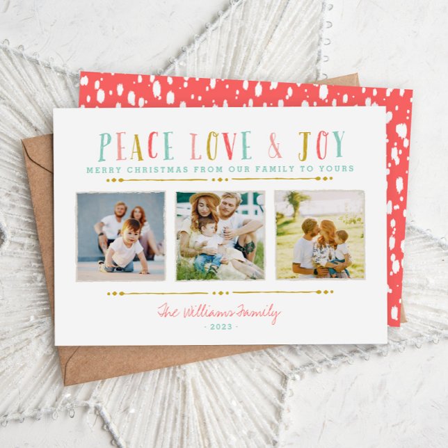 Peace Love and Joy Photo Collage Holiday Card (Creator Uploaded)