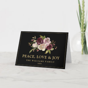 Peace Love and Joy Winter Bouquet Black Folded Holiday Card