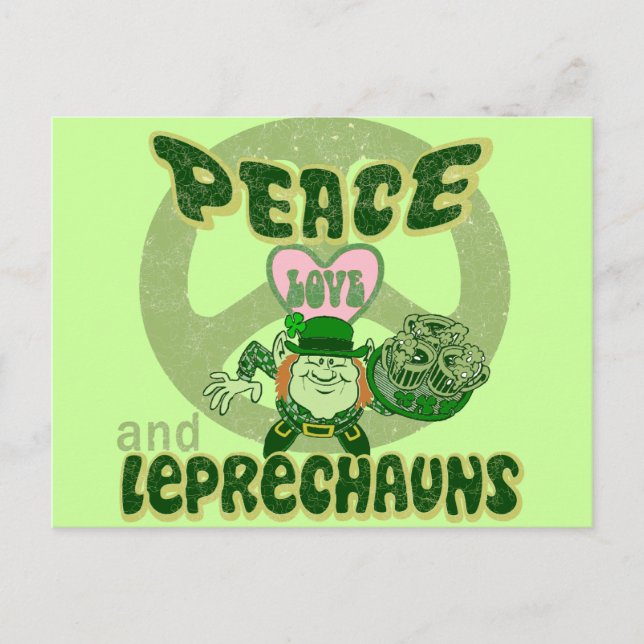 Peace Love and Leprechauns Postcard (Front)