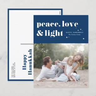 Peace Love and Light Navy Blue Hanukkah Photo Holiday Postcard