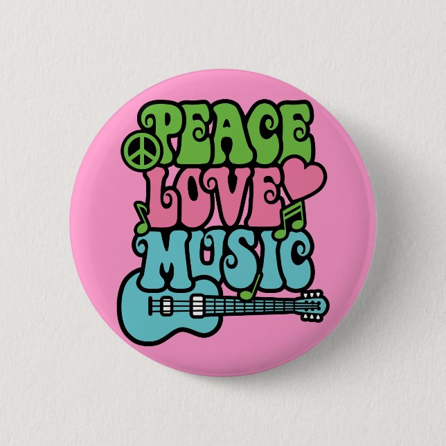 Peace, Love and Music 2 Inch Round Button (Front)