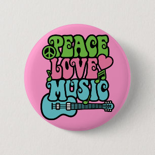Peace, Love and Music 2 Inch Round Button