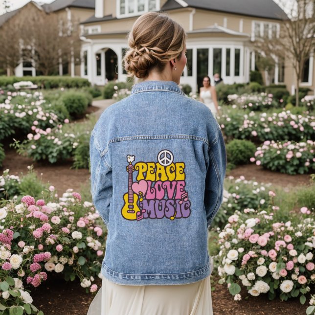 Peace, Love, And Music Denim Jacket (Wedding Back)