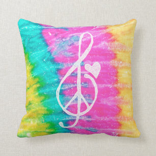 Peace Love and Music Note Tie Dye Throw Pillow