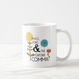 Peace, Love, and Oxford Comma Retro Floral Mug