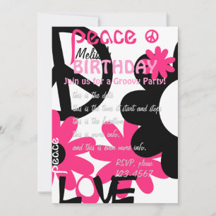 Peace, Love and Party in Hot pink and black Invitation
