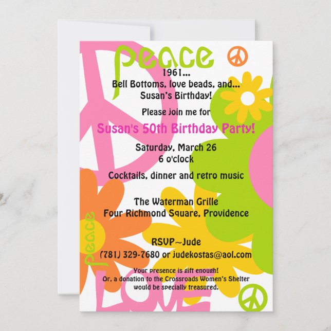 Peace, Love and Party Invitation (Front)