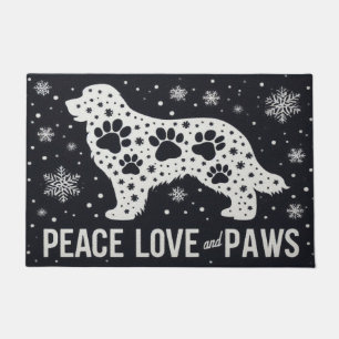Peace Love and Paws Stylized Bernese Dog Snowflake Doormat
