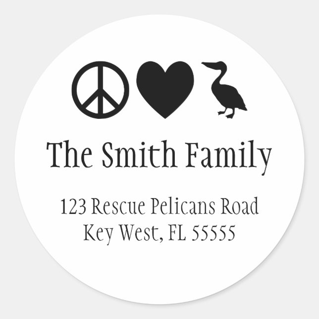 Peace Love and Pelicans Sticker (Front)