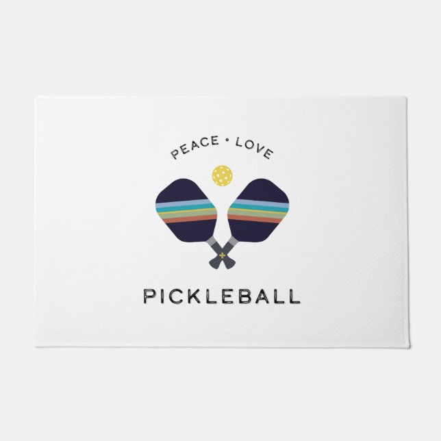 Peace Love and Pickleball Striped Paddles Doormat (Front)