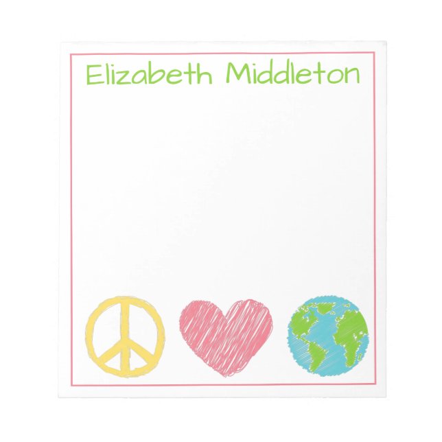 Peace Love and Planet Earth Personalized Notepad (Front)