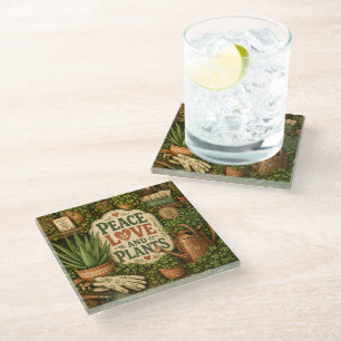 Peace Love And Plants Glass Coaster