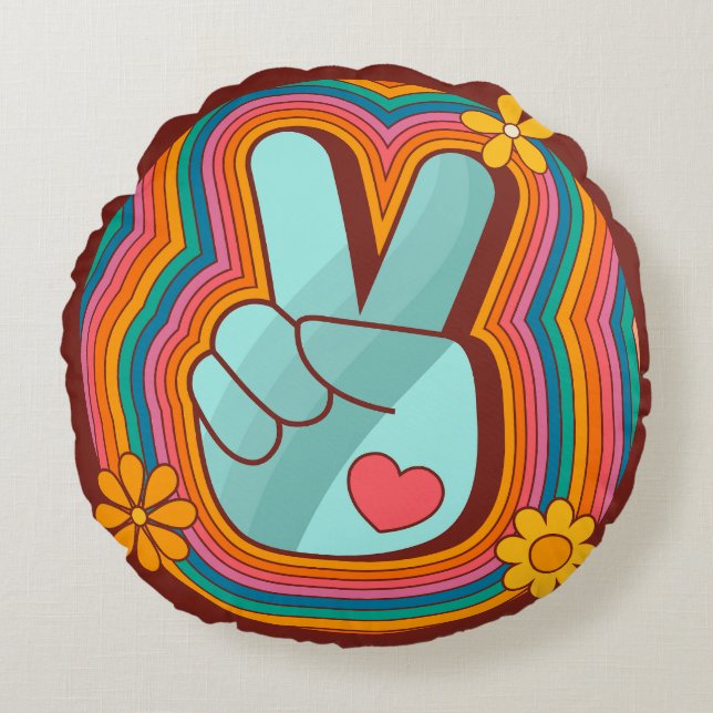 Peace, Love and Rainbows Round Pillow (Front)