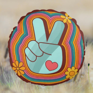 Peace, Love and Rainbows Round Pillow