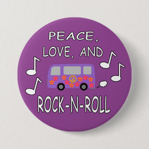 Peace Love and Rock-N-Roll Bus 3 Inch Round Button