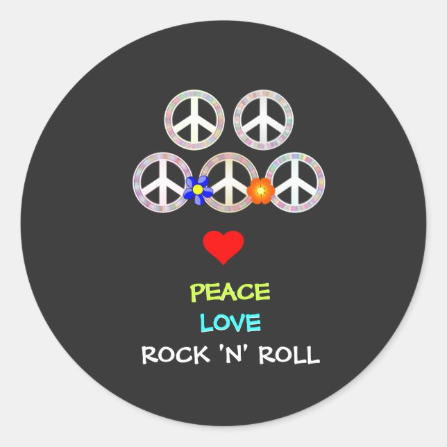 Peace, Love and Rock 'n' Roll  Classic Round Sticker (Front)