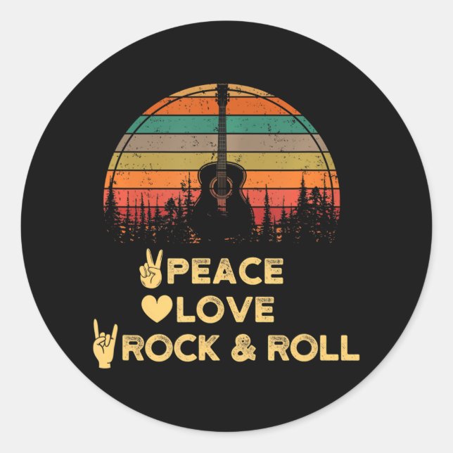 Peace Love and Rock N Roll Classic Round Sticker (Front)